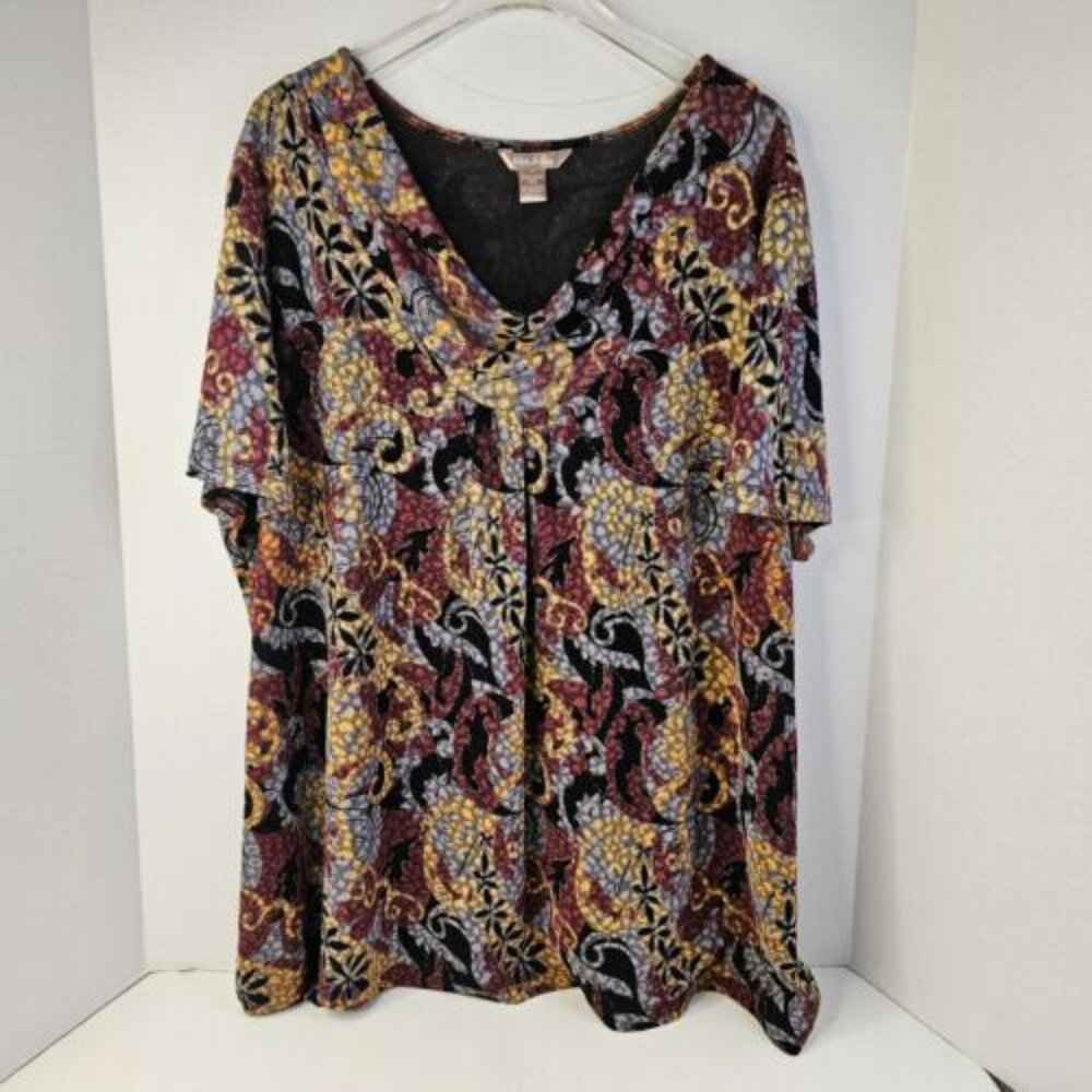 White Stag Floral Multicolor Women Blouse size XXL 2XG 20 Short Sleeve Top